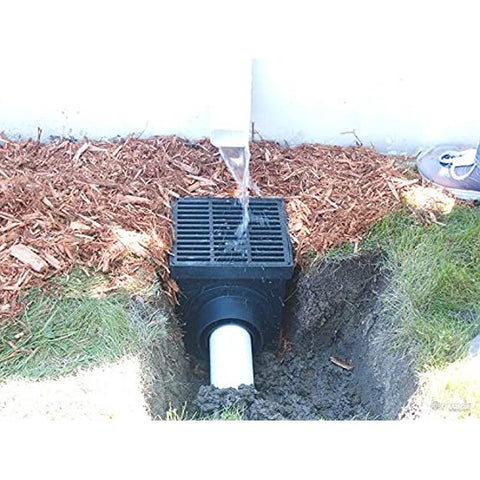NDS 12-Inch Square Catch Basin Drain Kit with Grate, 2 Adapters & Outlet Plug – Black