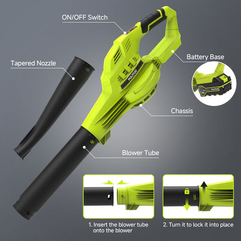 Pulituo 20V Cordless Leaf Blower with 4.0Ah Battery & Charger, 150MPH, 3 Speeds, Lightweight Yard Blower