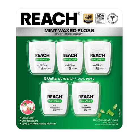 Johnson & Johnson Reach Mint Waxed Dental Floss - 5 Pack (500 yd Total)