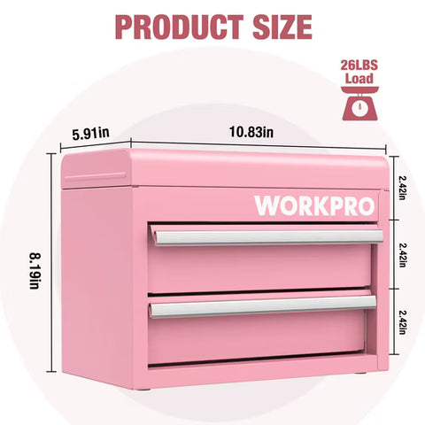 WORKPRO Mini Metal Tool Box, 2-Drawer, Macaron, 10.8 x 5.9 x 8.2 in.