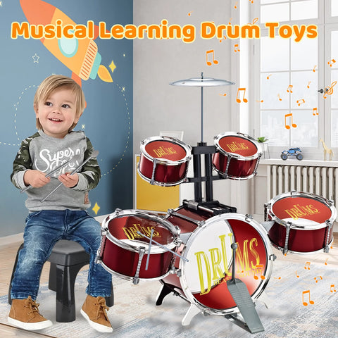 Big Size Kids Drum Set for Toddlers – 5-Piece Jazz Drum Kit with Star Light | Musical Toy for Ages 1-5