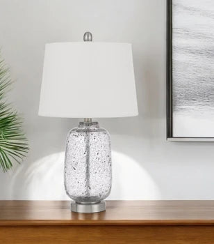 Solaro Distressed Glass Table Lamp with Hardback Taper Drum Shade