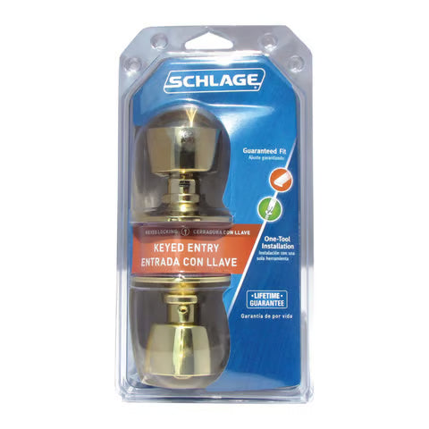 Schlage Bell Entry Door Knob – Bright Brass (1-3/4")