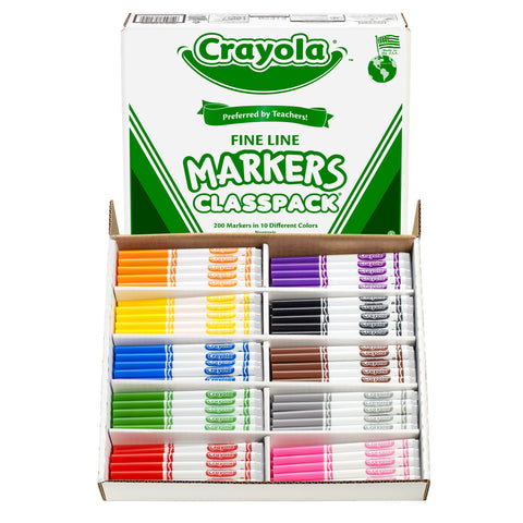 Fine Line 200-Count Classpack Non-Washable Markers – Fine Bullet Tip, Assorted Colors