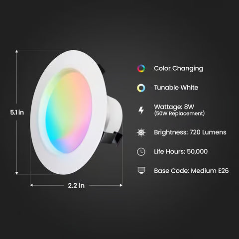 Feit Smart Home 5.1" Frost White Aluminum LED Smart Dimmable Recessed Downlight – 8W