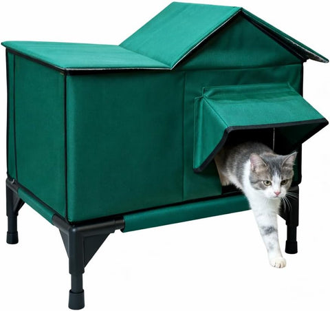 BARKBUDDY Outdoor & Indoor Cat House, Weatherproof Large Cat Shelter,Insulated and Weatherproof Large Cave Bed for Garden (25" L x 17" W x 20" H)
