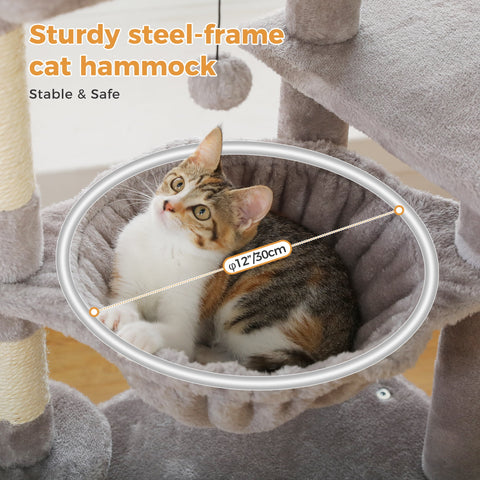 PAWZ Road 36" Cat Tree for Indoor Cats – Cat Condo, Scratch Posts, Cozy Hammock & Scratch Ladder | Gray