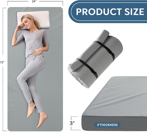 63x25x3 Gray Camping Mattress with Strap