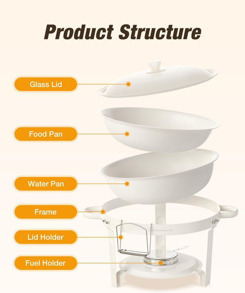 WARMOUNTS White Chafing Dishes for Buffet, Maifanite-Coated Chafers, 4 Pack