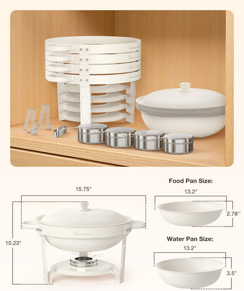 WARMOUNTS White Chafing Dishes for Buffet, Maifanite-Coated Chafers, 4 Pack