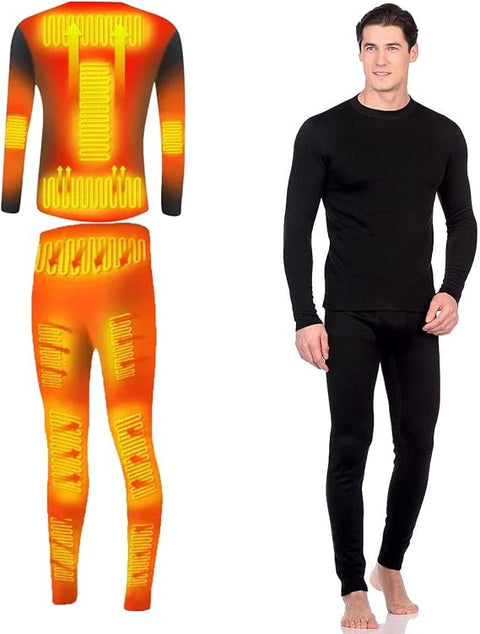Men’s Electric Heated Thermal Underwear Set – Fleece Lined, Top & Pants -6XL