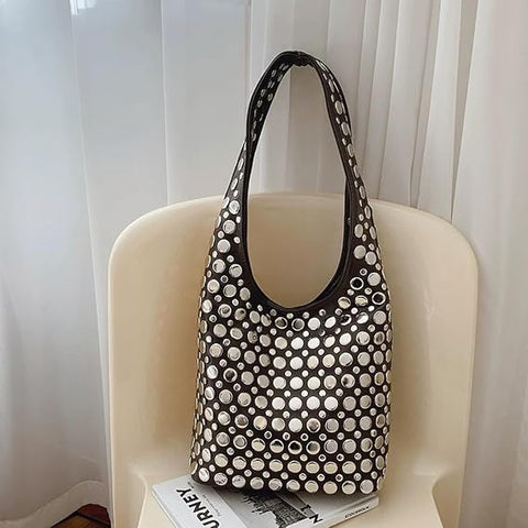 Studded Hobo Bag Y2k Rivets Bucket Purse for Women Studded Shoulder Bag, Trendy Purse, Small Tote Handbag