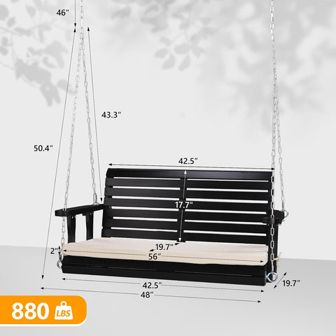 VINGLI 4 FT Heavy Duty Porch Swing with Cushion, 880 LBS Wooden, Black