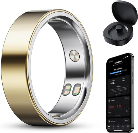 Gold 9 - Smart Ring for Women/Men, Fitness Tracker Ring with Call & Alarm Vibration, Heart Rate, Blood Oxygen, Sleep Tracker, Women Cycle Prediction, 5ATM Waterproof, No App Fees