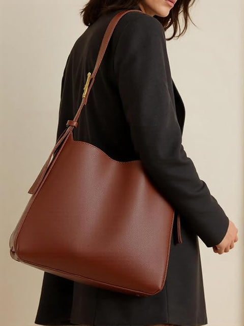 Leather Bucket Bags For Women,Slouchy Shoulder Bag Purses Hobo Tote Bags with Wallet