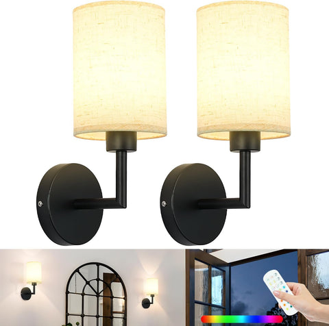 Battery Operated Wall Sconce Set of Two,Dimmable Cordless Wall Sconces,12 Colors Rechargeable Wall Lights,Wall Lamps for Wall Decor,Bedroom,Living Room