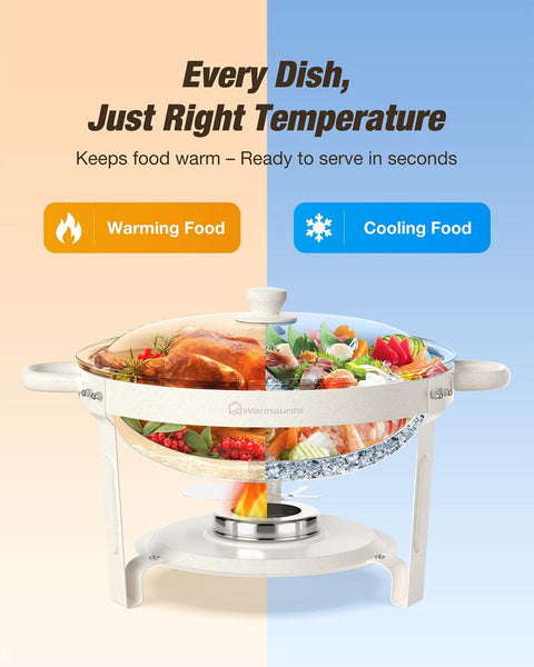 WARMOUNTS White Chafing Dishes for Buffet, Maifanite-Coated Chafers, 4 Pack
