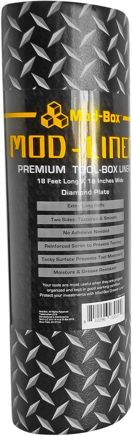 Mod-Liners Printed Tool Box Liner – Diamond Plate design | 18 Inches Wide x 18 Feet Long