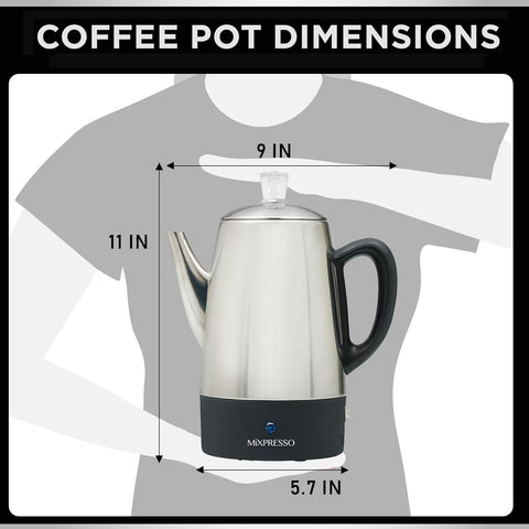 Mixpresso 10 Cup Electric Percolator Coffee Pot, Stainless Steel