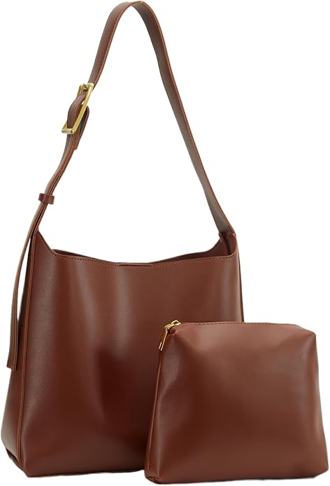 Leather Bucket Bags For Women,Slouchy Shoulder Bag Purses Hobo Tote Bags with Wallet