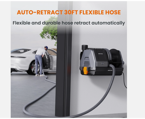 Giraffe Tools Wet Dry Vacuum Cleaner with 30FT Retractable Hose Wall-mounted