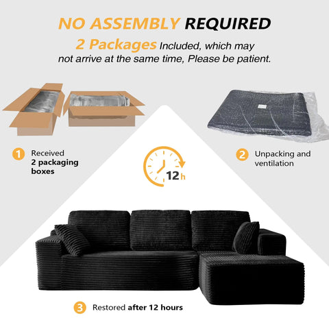 104" Modern L-Shape Sectional Sofa Bed with Reversible Chaise – Convertible Sleeper Couch in Vacuum Compressed Box – Free Shipping