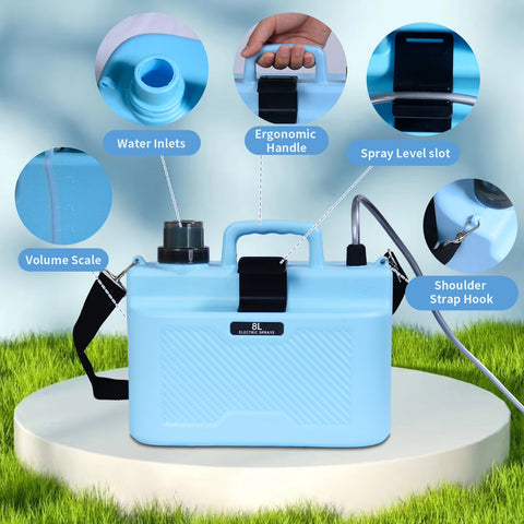 8L Rechargeable Electric Sprayer with 2000mAh Battery, Digital Display, 3 Speeds, 4 Nozzles & Telescopic Wand