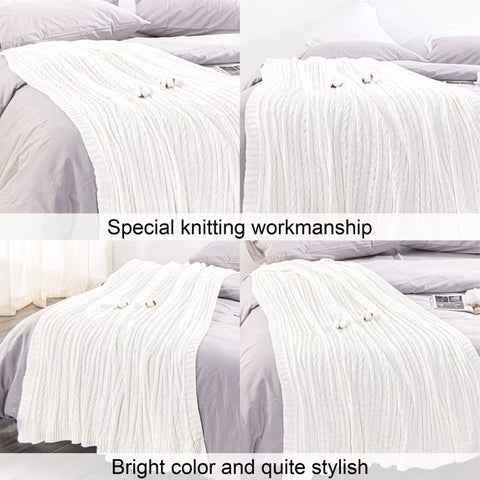 NTBAY 100% Cotton Cable-Knit Throw Blanket, White, 51 x 67 in.