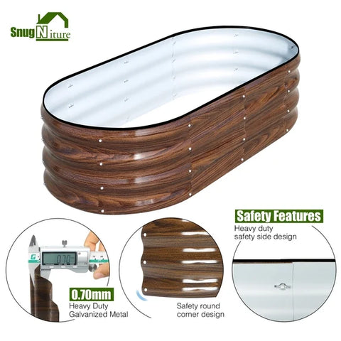 SnugNiture Galvanized Raised Garden Bed Outdoor – 3-Pack 4x2x1 ft Metal Planter Box | Brown