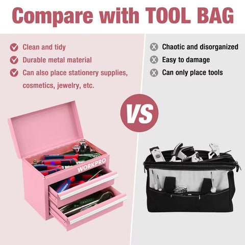 WORKPRO Mini Metal Tool Box, 2-Drawer, Macaron, 10.8 x 5.9 x 8.2 in.