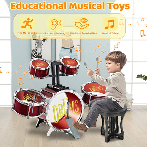 Big Size Kids Drum Set for Toddlers – 5-Piece Jazz Drum Kit with Star Light | Musical Toy for Ages 1-5