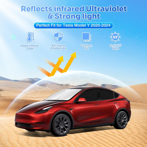 Canvcle Upgraded Window Shades for 2020-2024 Tesla Model Y Accessories with Suction Cups Windshield Sun Shade Side Rear Window Covers Sunshade Sun Shield Privacy Protection for Camping Black 8PCS