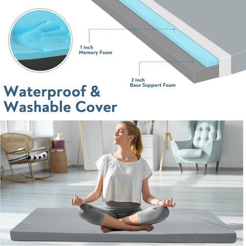 63x25x3 Gray Camping Mattress with Strap
