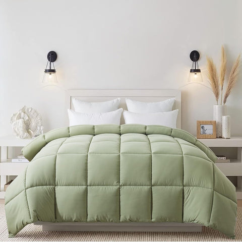King Size Down Alternative Comforter, Sage Green, 102" x 90", Soft Reversible Hotel-Style Bedding