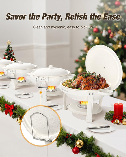 WARMOUNTS White Chafing Dishes for Buffet, Maifanite-Coated Chafers, 4 Pack