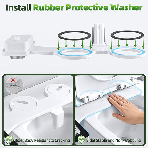Non-Electric Bidet Attachment with Pressure Controls, Self-Cleaning Dual Nozzles for Front & Rear Wash, Black