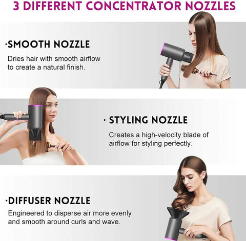 NEXPORE Professional Ionic Hair Dryer, 1800W Fast Drying Low Noise Blow Dryer with 2 Concentrator Nozzles & Diffuser
