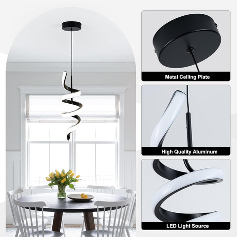 MAYNA Spiral Modern LED Pendant Lighting, Small Pendant Light for Bedroom
