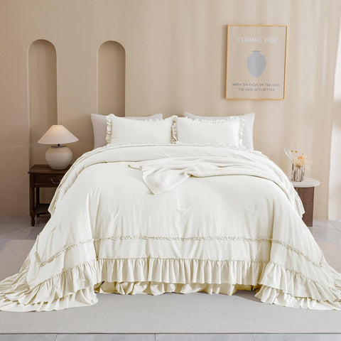 Ivory Ruffled Oversized King Comforter 120x120,3PCs