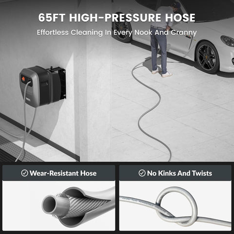 Giraffe Tools Grandfalls Retractable Wall Mount Pressure Washer G20, 65FT