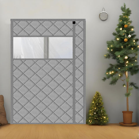 Thermal Door Curtain Fits Doors Size 62"x80"，Curtain Size 65"x82", Magnetic Insulated Curtain Side Open, Visible Panels,Keep Warm in Winter Cool in Summer,Gray