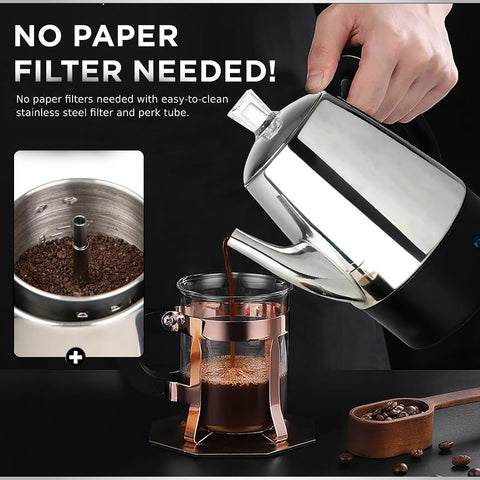Mixpresso 10 Cup Electric Percolator Coffee Pot, Stainless Steel