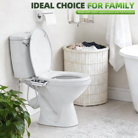 Non-Electric Bidet Attachment with Pressure Controls, Self-Cleaning Dual Nozzles for Front & Rear Wash, Black