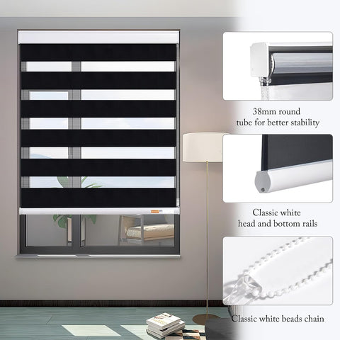 GHV Zebra Blinds for Windows, Black, 35 in (W) x 64 in (H)