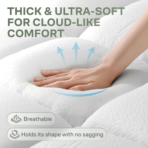 Extra-Thick Full Size Mattress Topper – Ultra Plush Bamboo Viscose, Naturally Cooling, Snow White