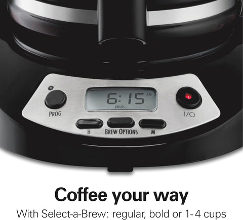 Hamilton Beach 12-Cup Programmable Drip Coffee Maker with Glass Carafe, Black