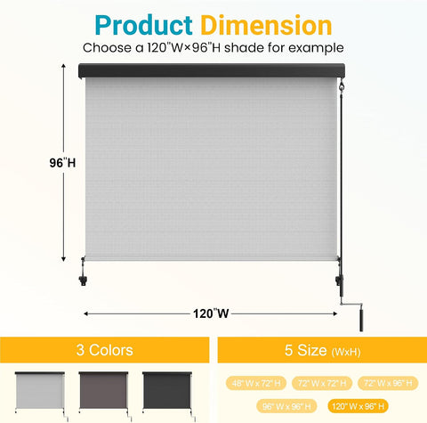 10'W x 8'H Integrated Roller Shades, Patio Sun Shade for Privacy Protection  Size: 120"W x 96"H