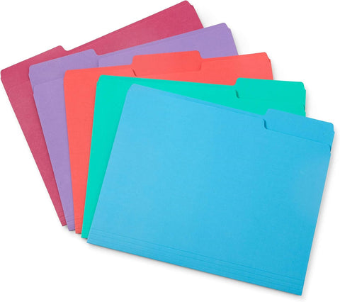 Blue Summit Supplies 100-Pack Letter-Size File Folders, 1/3-Cut Tabs, 5 Colors