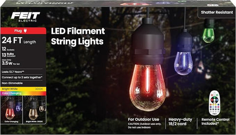 Feit LED String Lights W/Remote Control Multicolored 24 Ft. 12 Lights