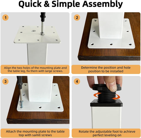 QLLY 28 inch Square Adjustable Metal Table Legs, Sturdy Heavy Duty Furniture Legs with Leveling Feet, Set of 4, White for Workbench, Industrial Desk and Custom DIY Furniture